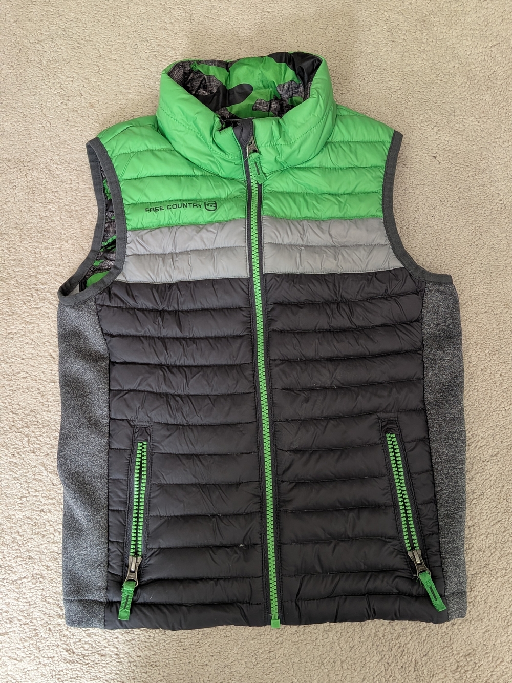 Free Country Green, Gray & Black Quilted Puffer Vest